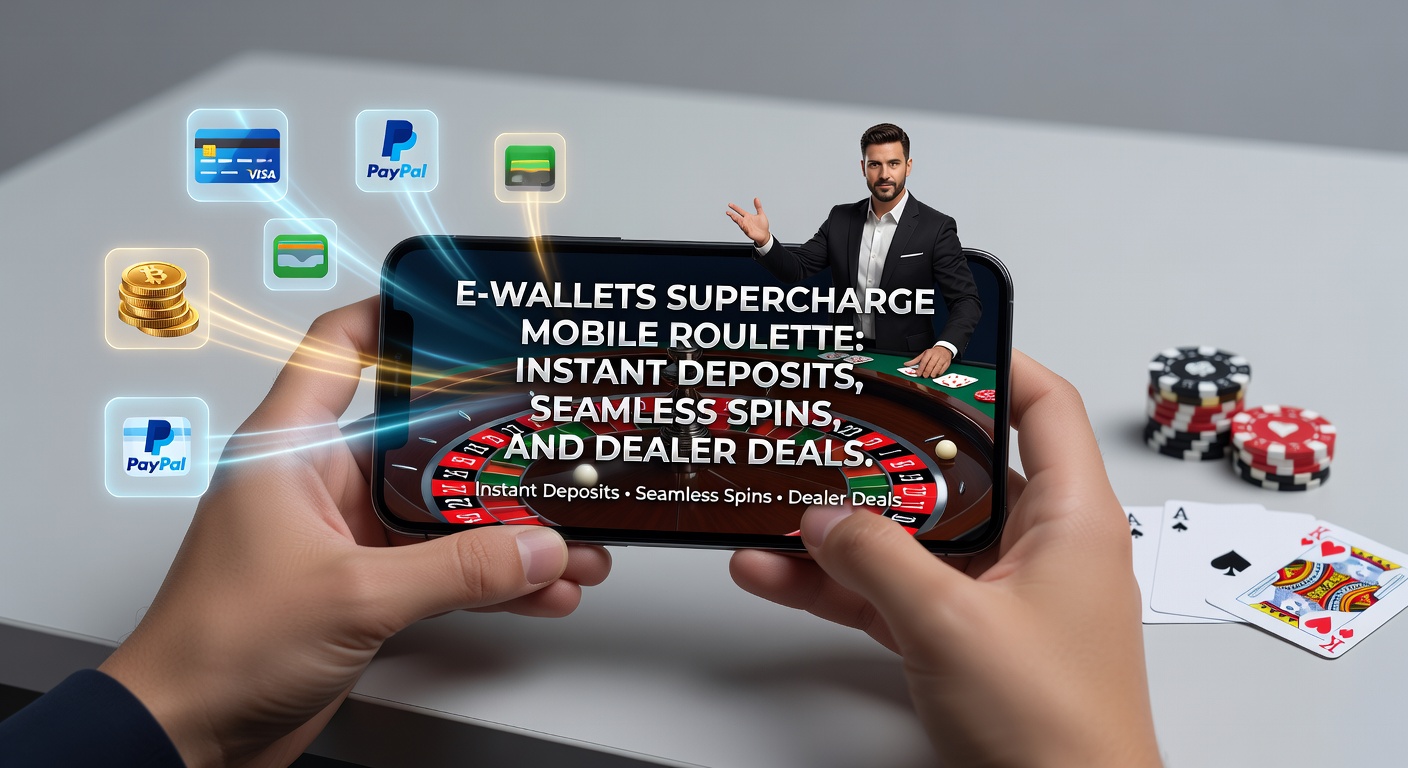 Smartphone mit E-Wallet-App und Roulette-Tisch auf dem Bildschirm, symbolisiert schnelle Transaktionen im mobilen Casino