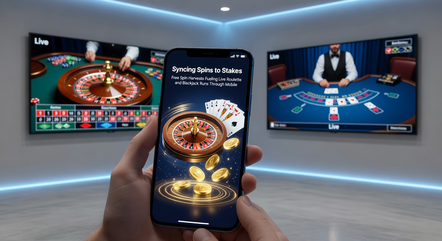 Visuelle Darstellung eines mobilen Zahlungsflusses, der Freispielgewinne aus Slots zu Live-Tischen leitet, mit Icons für Roulette, Blackjack und Zahlungs-Apps