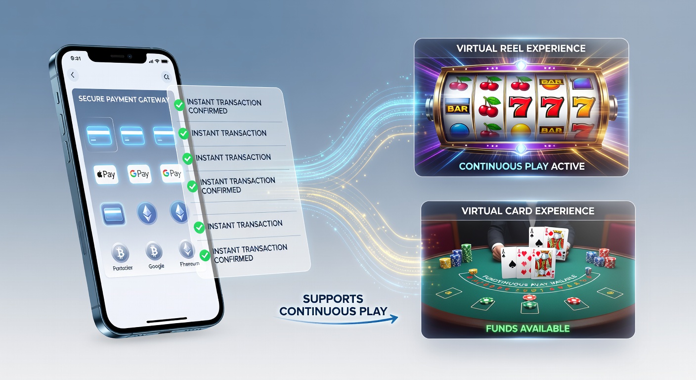 Mobile Casino-App mit Walzen und Kartenspielen verbunden durch digitale Zahlungen
